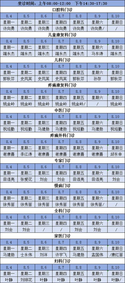 常熟中医院门诊排班表